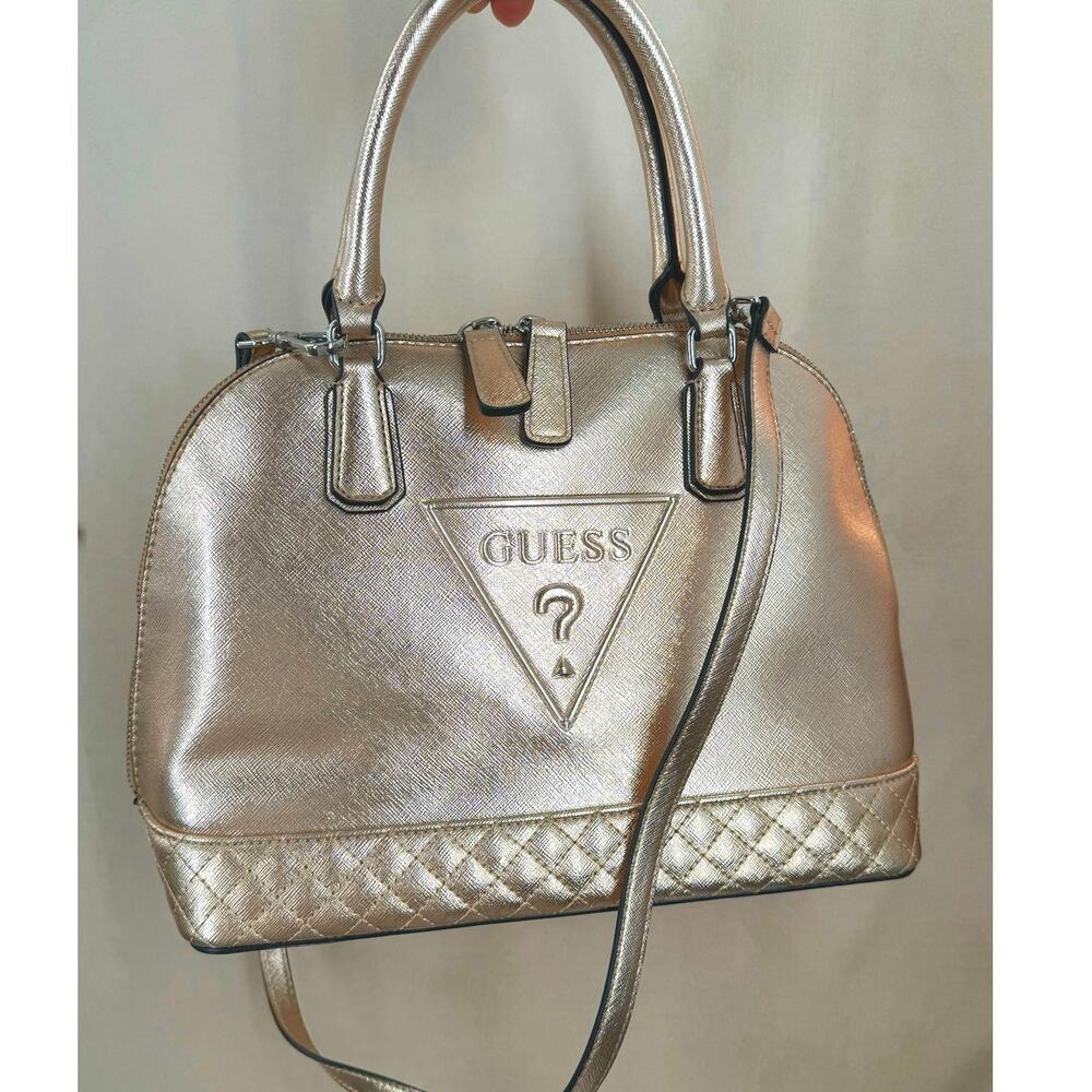 GUESS Metallic Rose Gold Dome Satchel Crossbody Bag Y2K